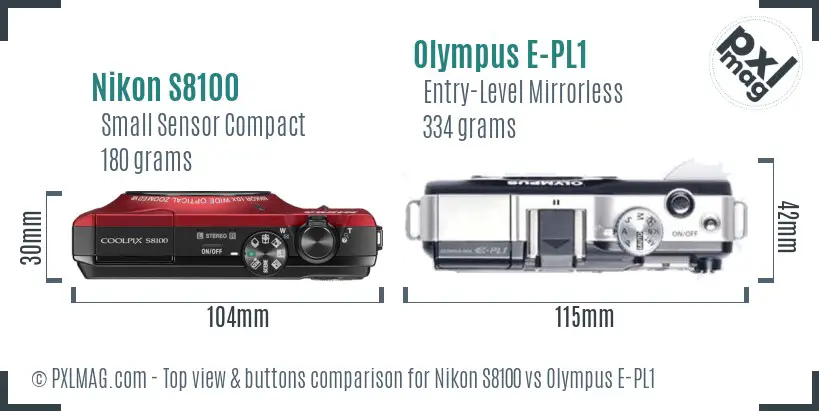 Nikon S8100 vs Olympus E-PL1 top view buttons comparison