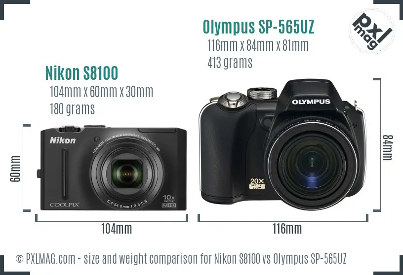 Nikon S8100 vs Olympus SP-565UZ size comparison