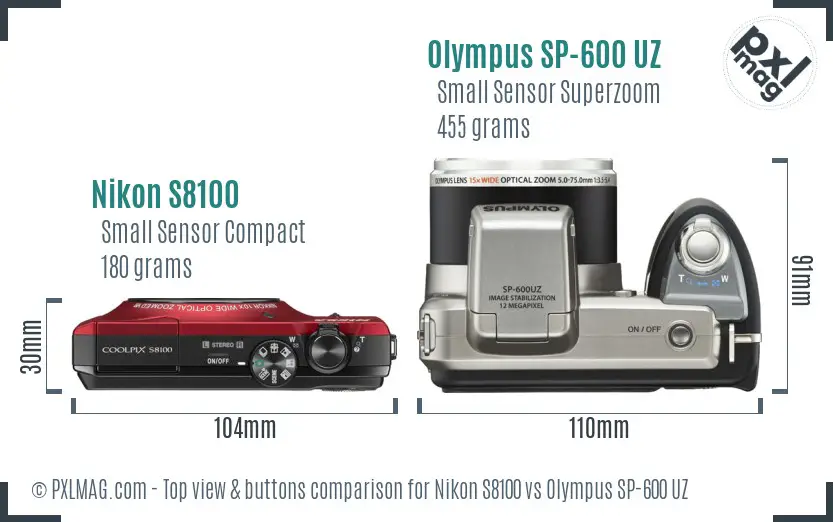 Nikon S8100 vs Olympus SP-600 UZ top view buttons comparison