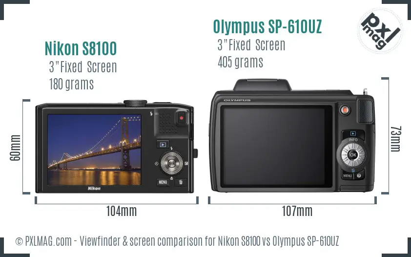 Nikon S8100 vs Olympus SP-610UZ Screen and Viewfinder comparison