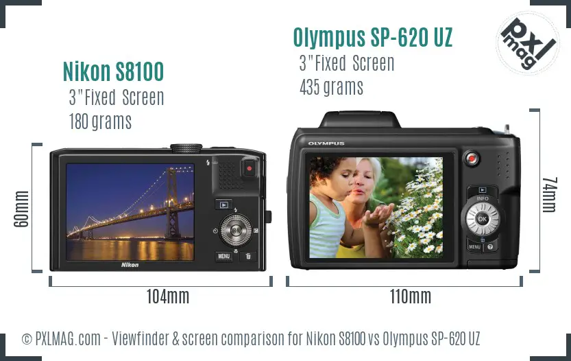 Nikon S8100 vs Olympus SP-620 UZ Screen and Viewfinder comparison Nikon S8100 vs Olympus SP-620 UZ Screen and Viewfinder comparison