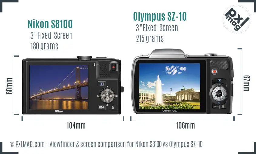 Nikon S8100 vs Olympus SZ-10 Screen and Viewfinder comparison