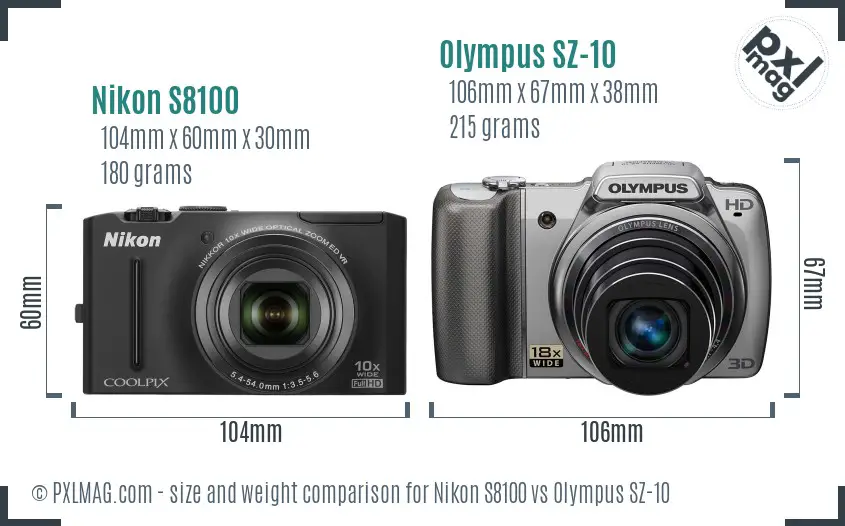 Nikon S8100 vs Olympus SZ-10 size comparison