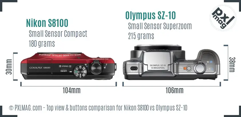 Nikon S8100 vs Olympus SZ-10 top view buttons comparison