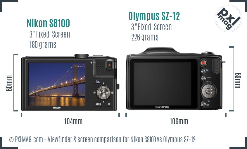 Nikon S8100 vs Olympus SZ-12 Screen and Viewfinder comparison