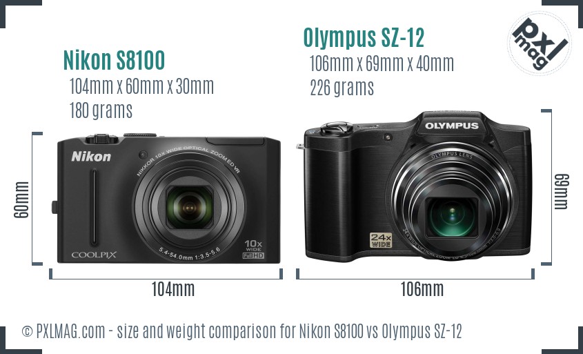 Nikon S8100 vs Olympus SZ-12 size comparison