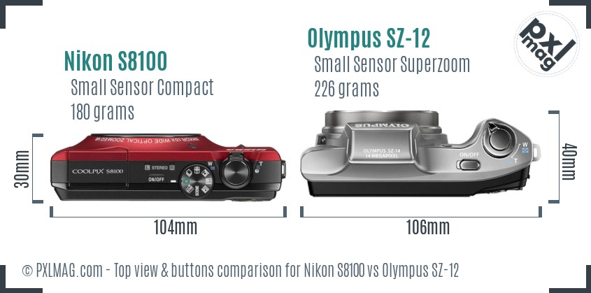 Nikon S8100 vs Olympus SZ-12 top view buttons comparison