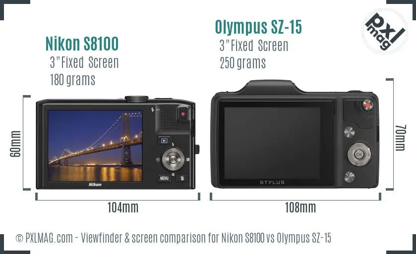 Nikon S8100 vs Olympus SZ-15 Screen and Viewfinder comparison