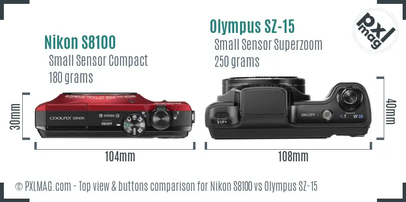 Nikon S8100 vs Olympus SZ-15 top view buttons comparison