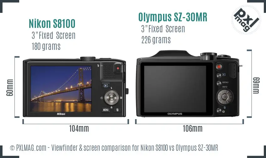 Nikon S8100 vs Olympus SZ-30MR Screen and Viewfinder comparison Nikon S8100 vs Olympus SZ-30MR Screen and Viewfinder comparison
