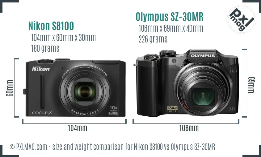 Nikon S8100 vs Olympus SZ-30MR size comparison Nikon S8100 vs Olympus SZ-30MR size comparison