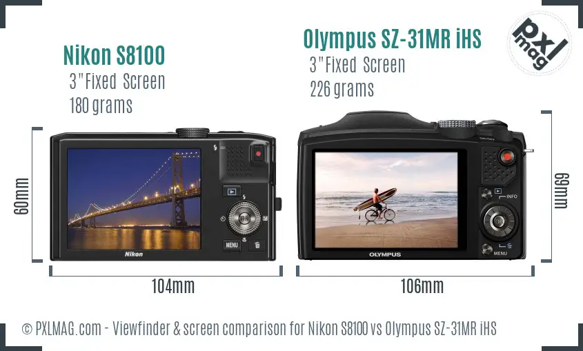 Nikon S8100 vs Olympus SZ-31MR iHS Screen and Viewfinder comparison Nikon S8100 vs Olympus SZ-31MR iHS Screen and Viewfinder comparison