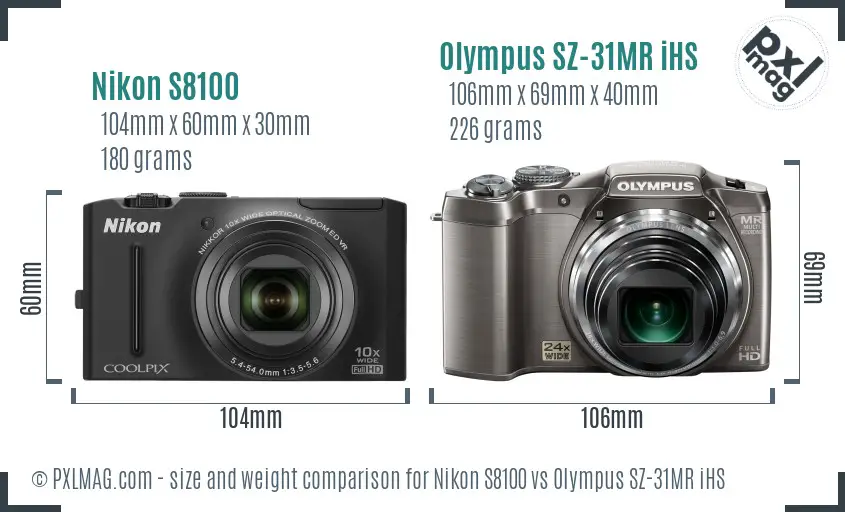 Nikon S8100 vs Olympus SZ-31MR iHS size comparison Nikon S8100 vs Olympus SZ-31MR iHS size comparison