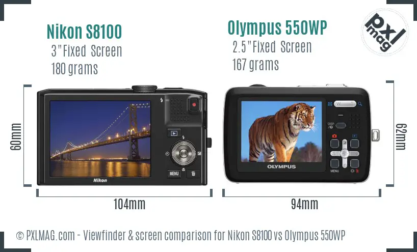 Nikon S8100 vs Olympus 550WP Screen and Viewfinder comparison