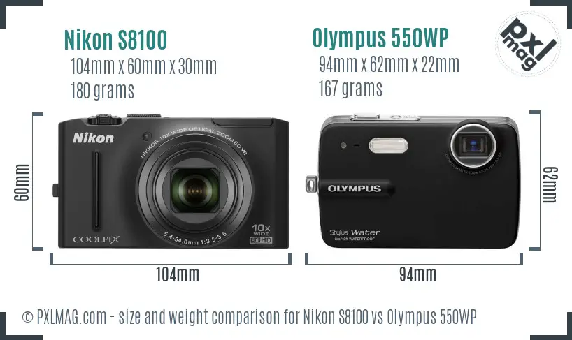 Nikon S8100 vs Olympus 550WP size comparison