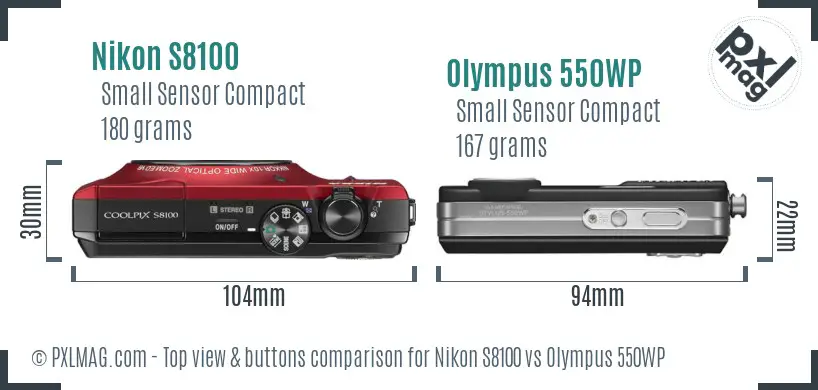 Nikon S8100 vs Olympus 550WP top view buttons comparison