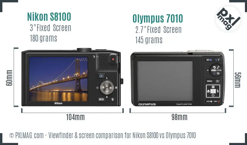 Nikon S8100 vs Olympus 7010 Screen and Viewfinder comparison