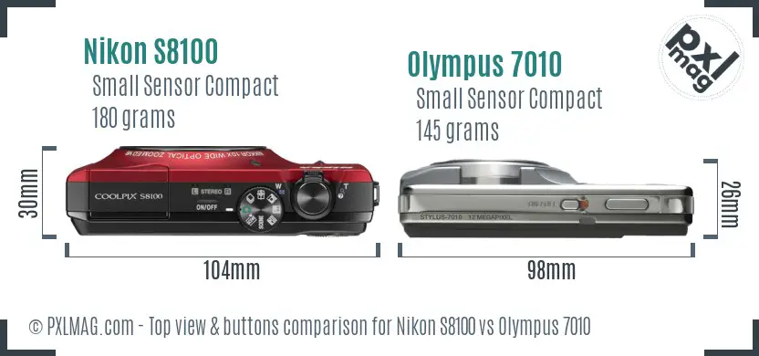 Nikon S8100 vs Olympus 7010 top view buttons comparison