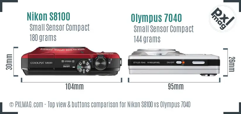 Nikon S8100 vs Olympus 7040 top view buttons comparison