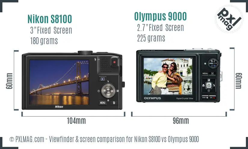Nikon S8100 vs Olympus 9000 Screen and Viewfinder comparison Nikon S8100 vs Olympus 9000 Screen and Viewfinder comparison