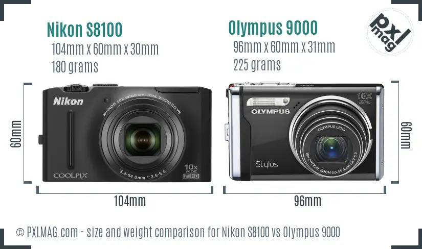 Nikon S8100 vs Olympus 9000 size comparison Nikon S8100 vs Olympus 9000 size comparison
