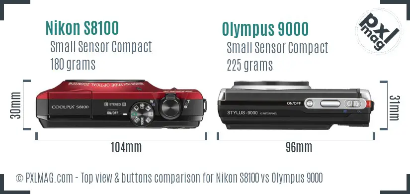 Nikon S8100 vs Olympus 9000 top view buttons comparison Nikon S8100 vs Olympus 9000 top view buttons comparison