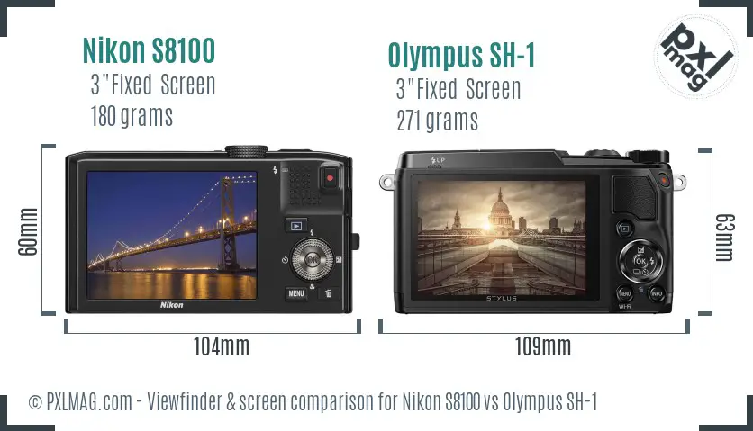 Nikon S8100 vs Olympus SH-1 Screen and Viewfinder comparison