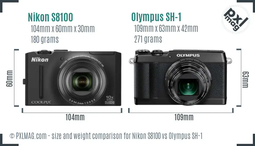Nikon S8100 vs Olympus SH-1 size comparison