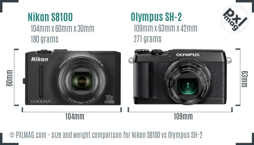 Nikon S8100 vs Olympus SH-2 size comparison Nikon S8100 vs Olympus SH-2 size comparison
