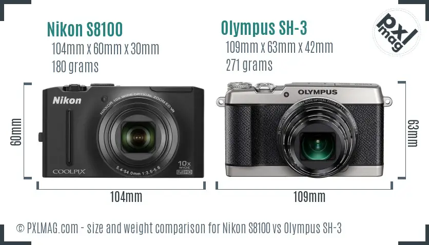 Nikon S8100 vs Olympus SH-3 size comparison