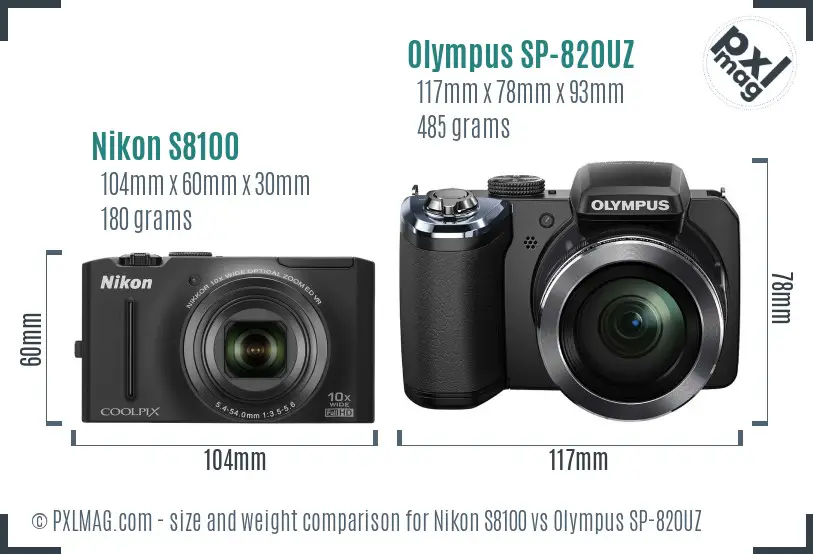 Nikon S8100 vs Olympus SP-820UZ size comparison