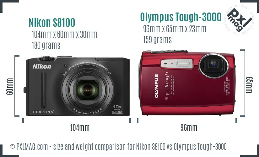 Nikon S8100 vs Olympus Tough-3000 size comparison