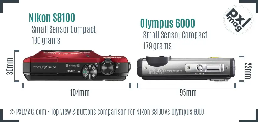 Nikon S8100 vs Olympus 6000 top view buttons comparison