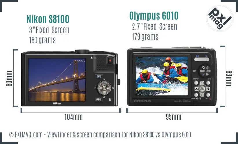 Nikon S8100 vs Olympus 6010 Screen and Viewfinder comparison