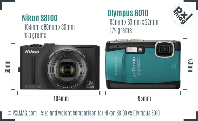 Nikon S8100 vs Olympus 6010 size comparison