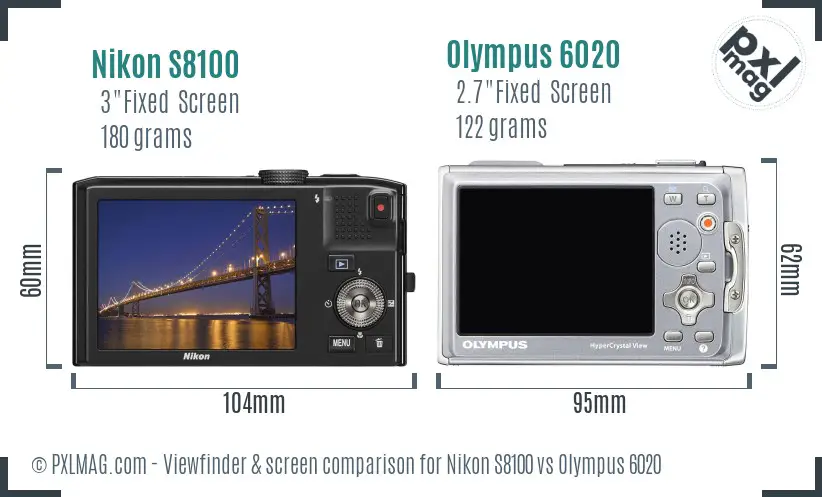 Nikon S8100 vs Olympus 6020 Screen and Viewfinder comparison