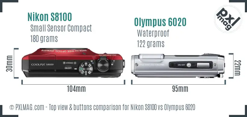 Nikon S8100 vs Olympus 6020 top view buttons comparison
