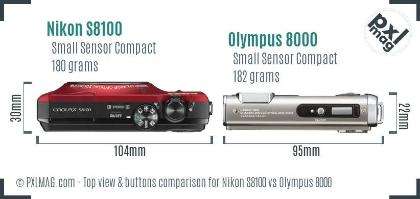 Nikon S8100 vs Olympus 8000 top view buttons comparison