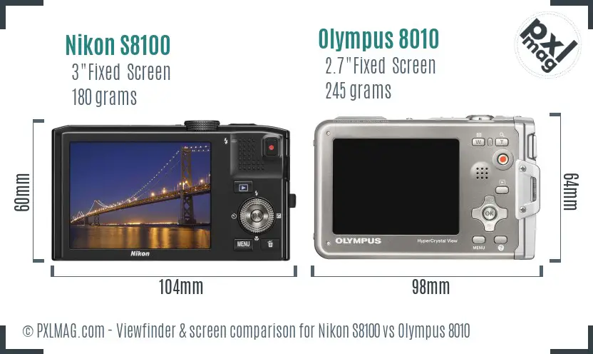 Nikon S8100 vs Olympus 8010 Screen and Viewfinder comparison