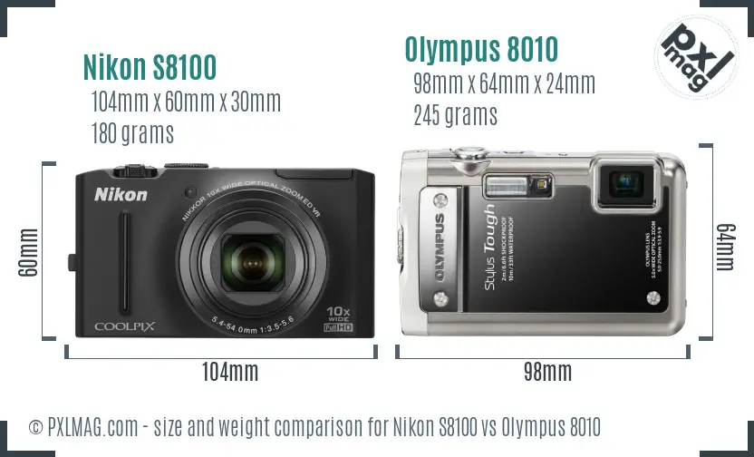 Nikon S8100 vs Olympus 8010 size comparison