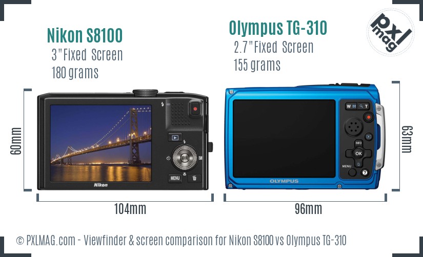 Nikon S8100 vs Olympus TG-310 Screen and Viewfinder comparison