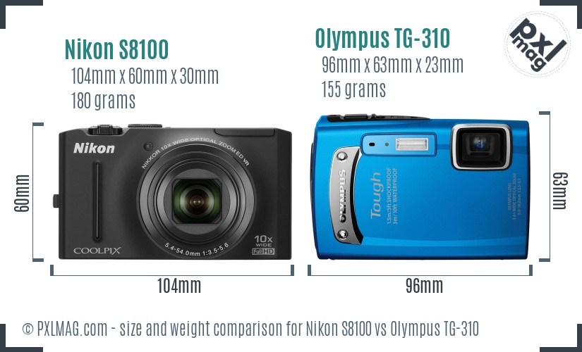 Nikon S8100 vs Olympus TG-310 size comparison Nikon S8100 vs Olympus TG-310 size comparison