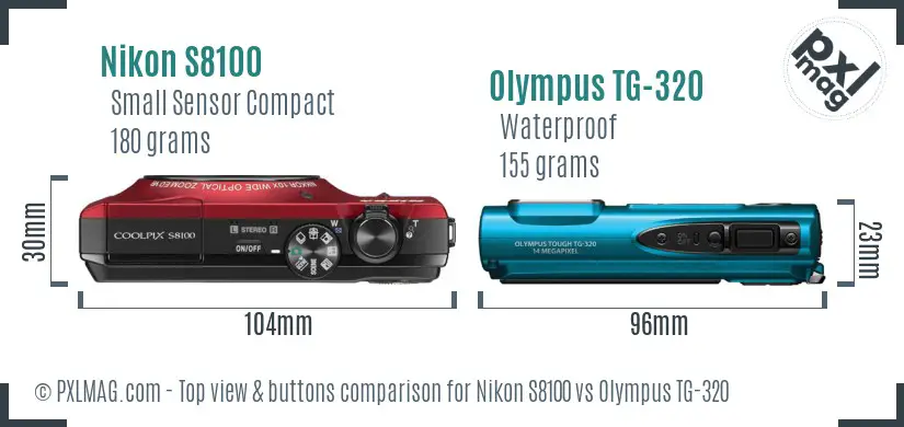 Nikon S8100 vs Olympus TG-320 top view buttons comparison