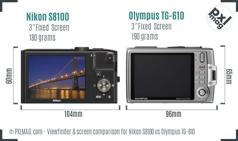 Nikon S8100 vs Olympus TG-610 Screen and Viewfinder comparison