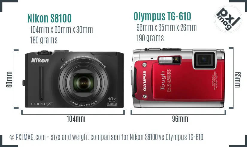 Nikon S8100 vs Olympus TG-610 size comparison