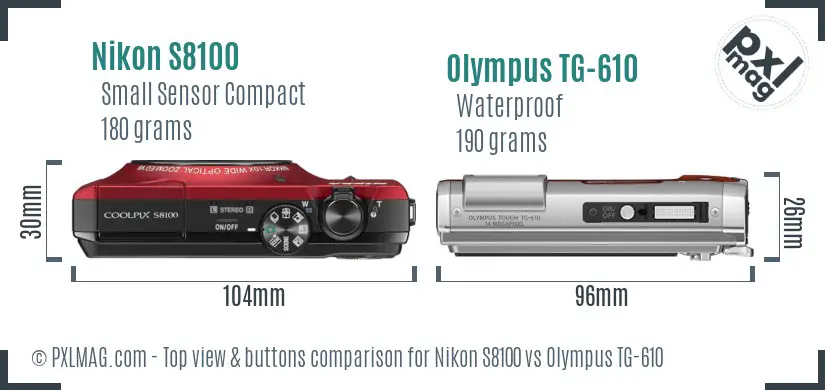 Nikon S8100 vs Olympus TG-610 top view buttons comparison