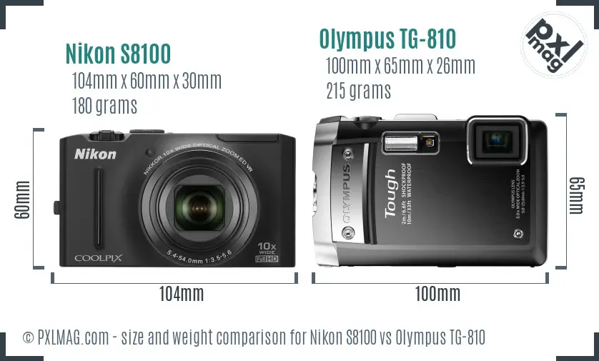 Nikon S8100 vs Olympus TG-810 size comparison