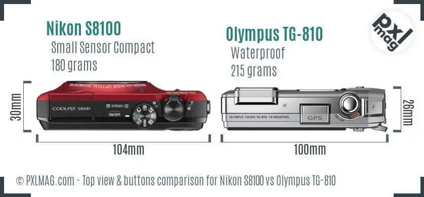 Nikon S8100 vs Olympus TG-810 top view buttons comparison