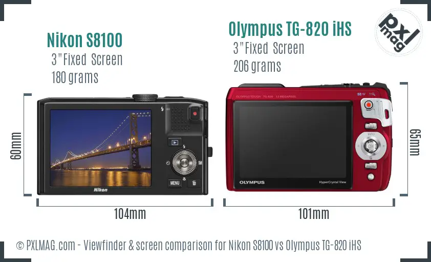 Nikon S8100 vs Olympus TG-820 iHS Screen and Viewfinder comparison