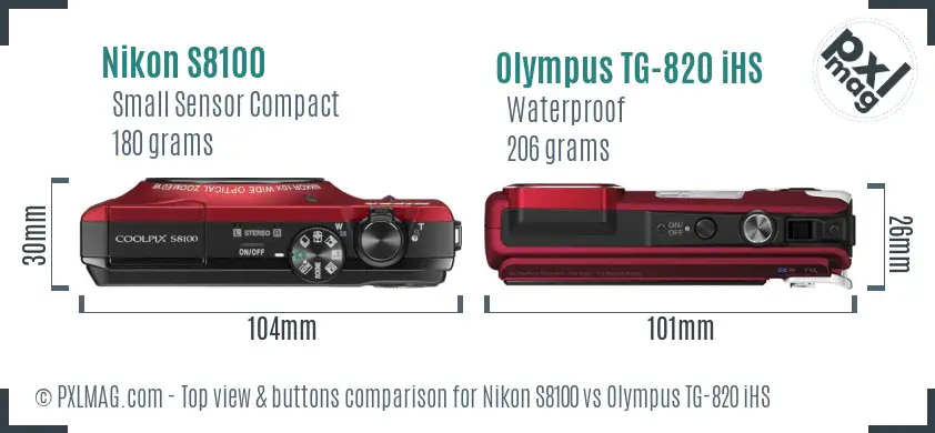 Nikon S8100 vs Olympus TG-820 iHS top view buttons comparison